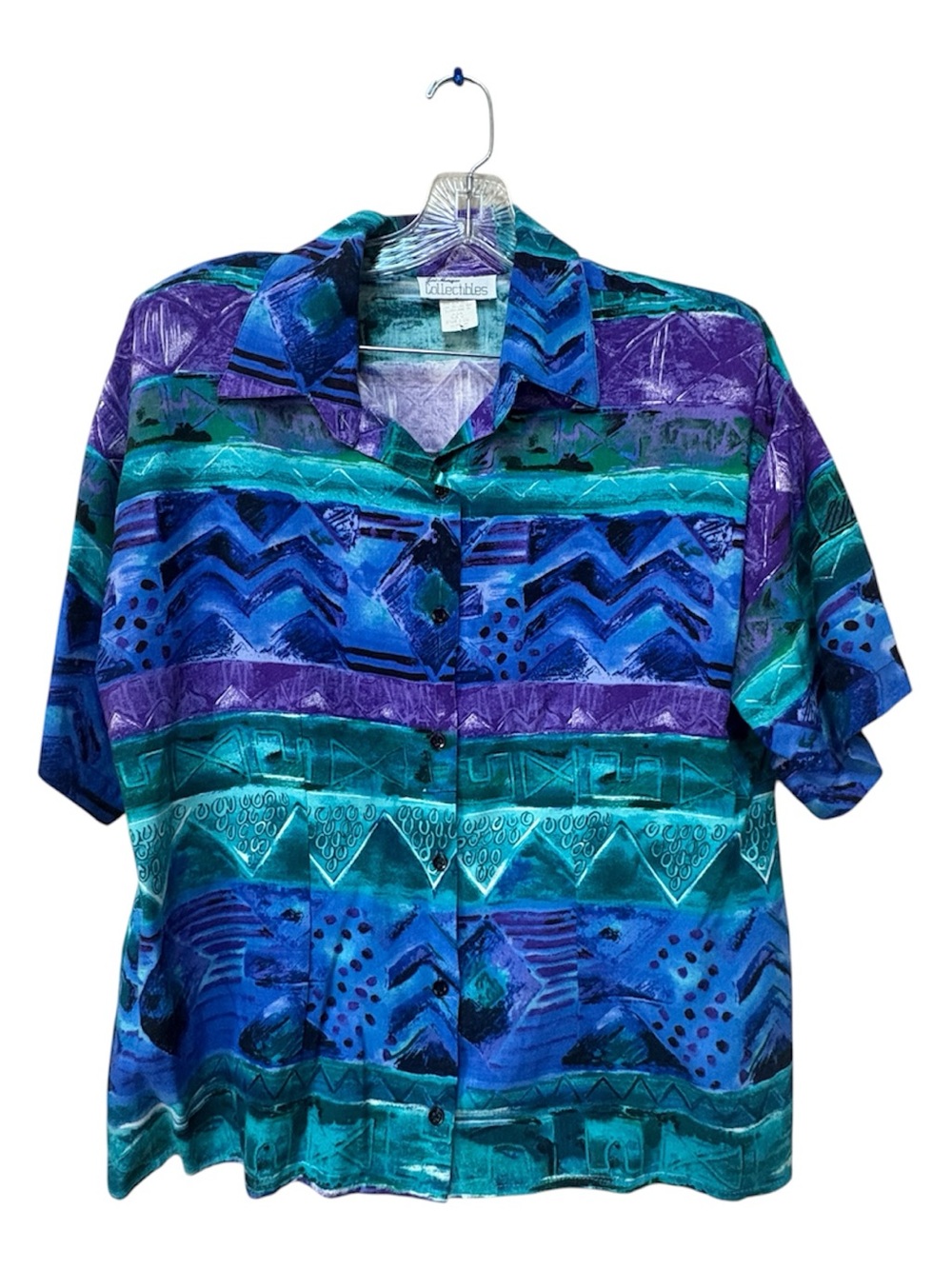 Vintage Abstract Art Print Shirt 14 Teal Purple 90s Artwear